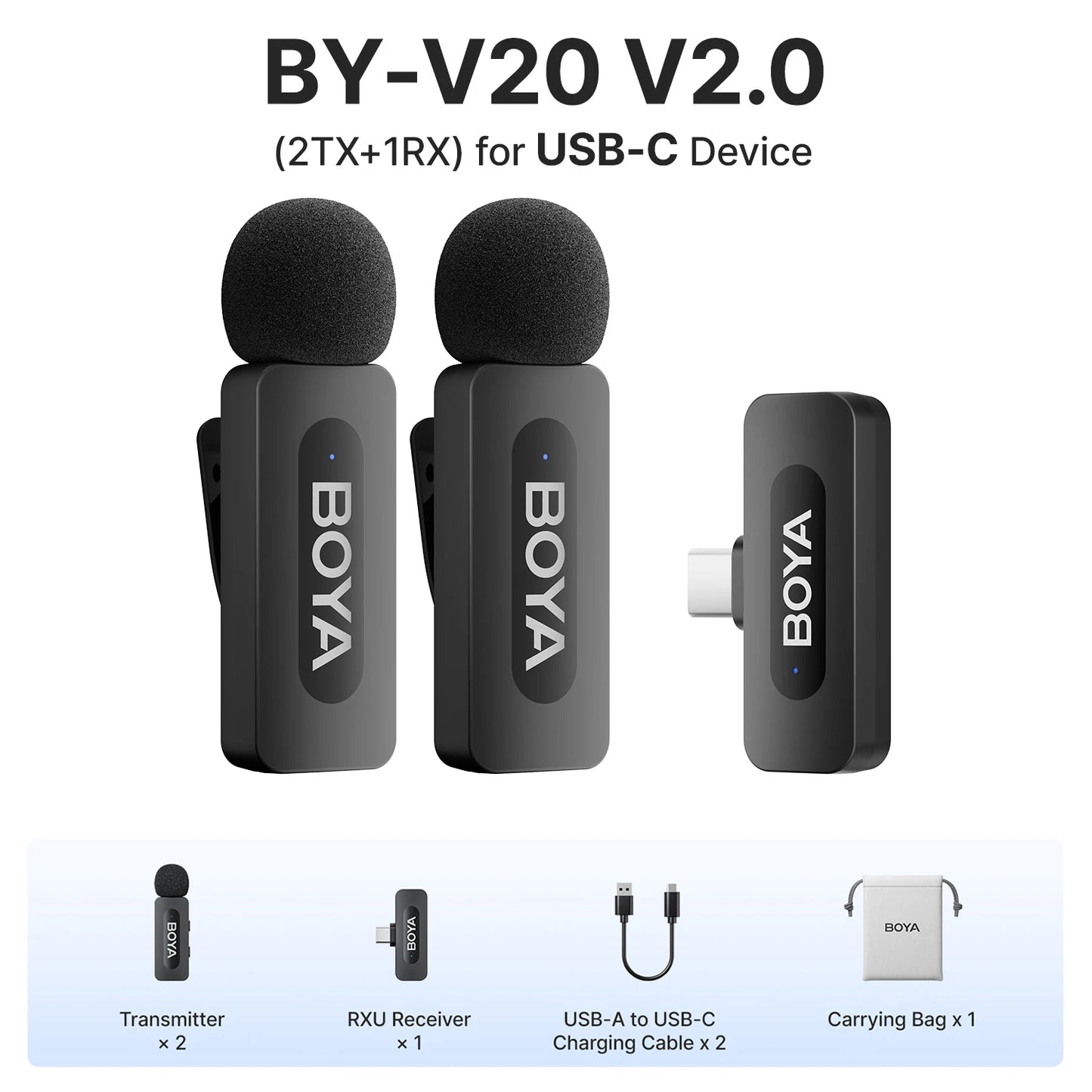 BOYA BY-V3 Wireless Lavalier Lapel Mirophone Noise-cancelling Rechargeable Mic for iPhone Android Camera Live Streaming Vlogging
