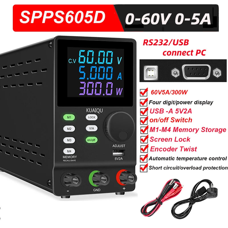 30V10A Programmable DC Power Supply Adjustable Bench Power Supply,M1-M4 Storage, Fast Output, Preset Voltage Current,60V 120V
