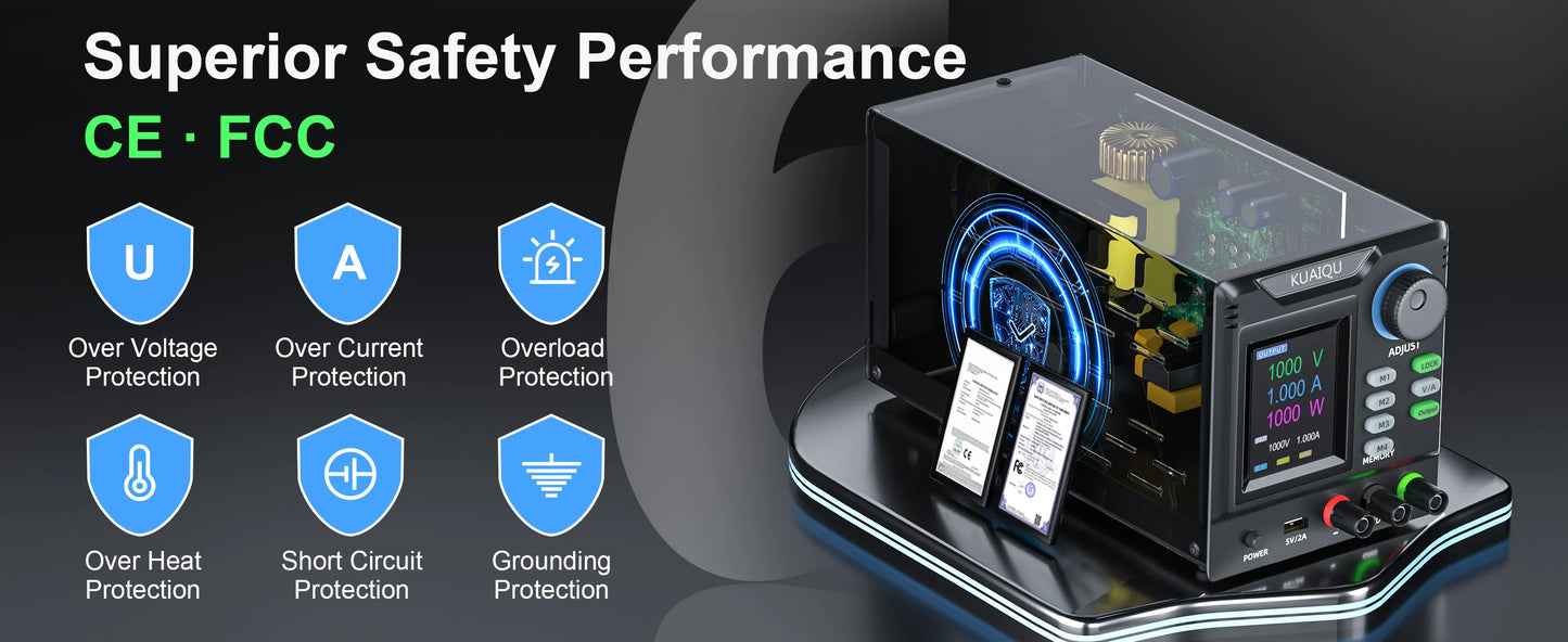 KUAIQU 1000V Adjustable DC Power Supply With RS232 Software Control Programmable Lab Bench Power Supply Voltage Regulator Switch