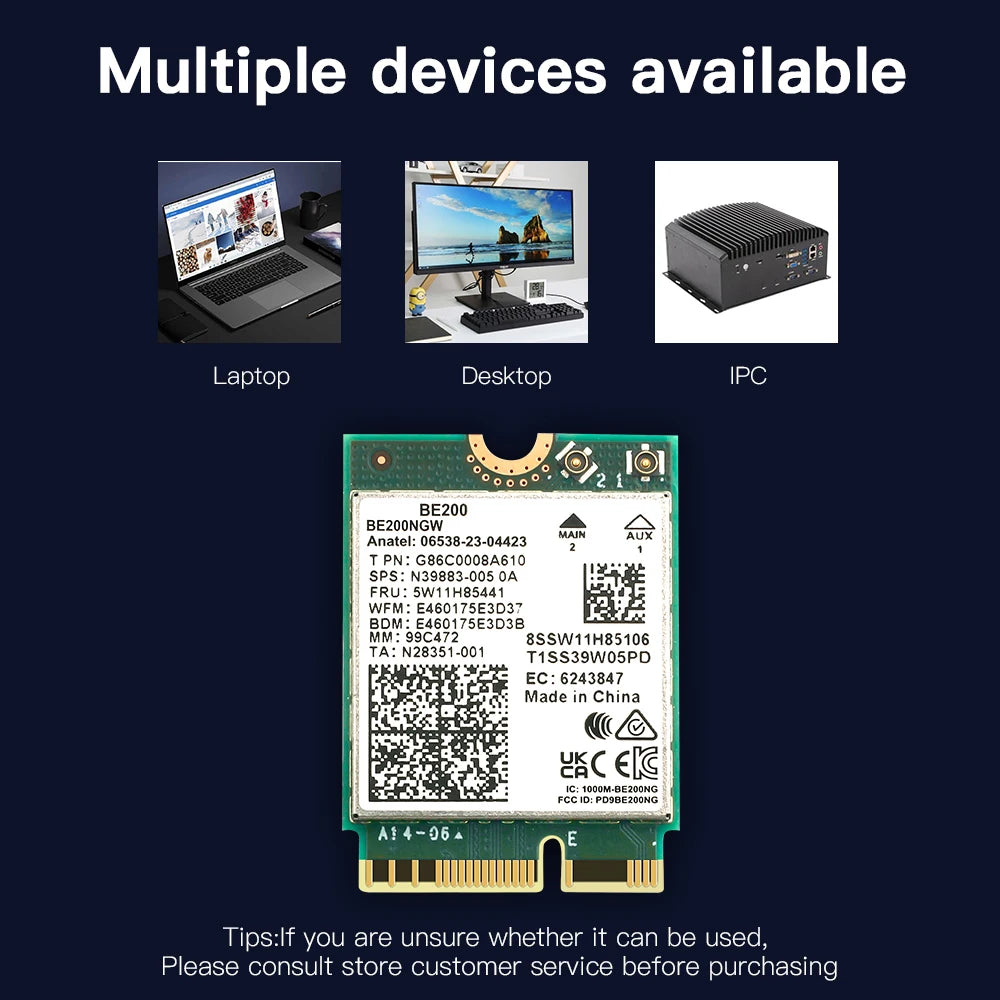 Wi-Fi 7 BE200 Bluetooth 5.4 Wifi Card 2.4/ 5/ 6 GHz 5.8 Gbps For Windows 11 PC Laptop