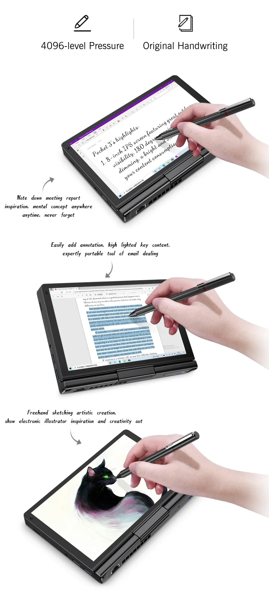 GPD Pocket 3 Intel i3 1125G4 RAM 16GB Memory 512GB SSD Hard Disk Windows 11 Home Portable Laptop Notebook Mini PC Touch Screen