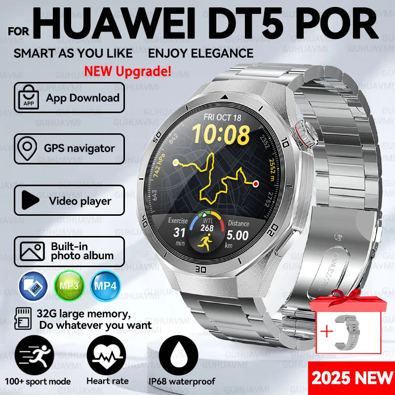 For HUAWEI GT 5 Pro 2025 New SmartWatches 32Gb Memory MP3&MP4 APP Download AGPS Navigation map Bluetooth call NFC SmartBracelet