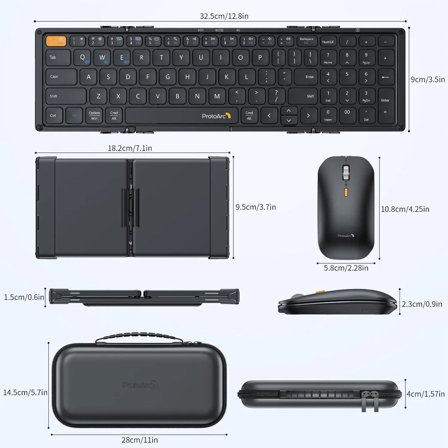 ProtoArc XKM01 Folding Keyboard Mouse Set Portable Bluetooth Wireless Keyboards Mice for iPad iPhone Mac Android Windows iOS