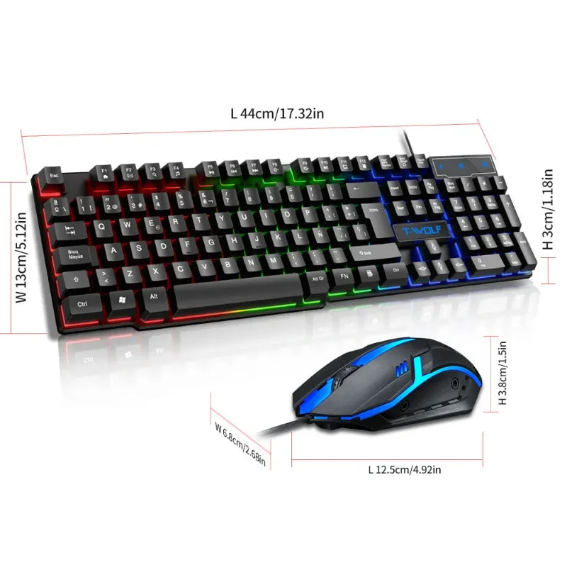 T20 Wired Keyboard Mouse Set 104 Keys RGB Blacklight Multi-function Shortcut USB Wired Gaming Keyboard English Russian Spanish