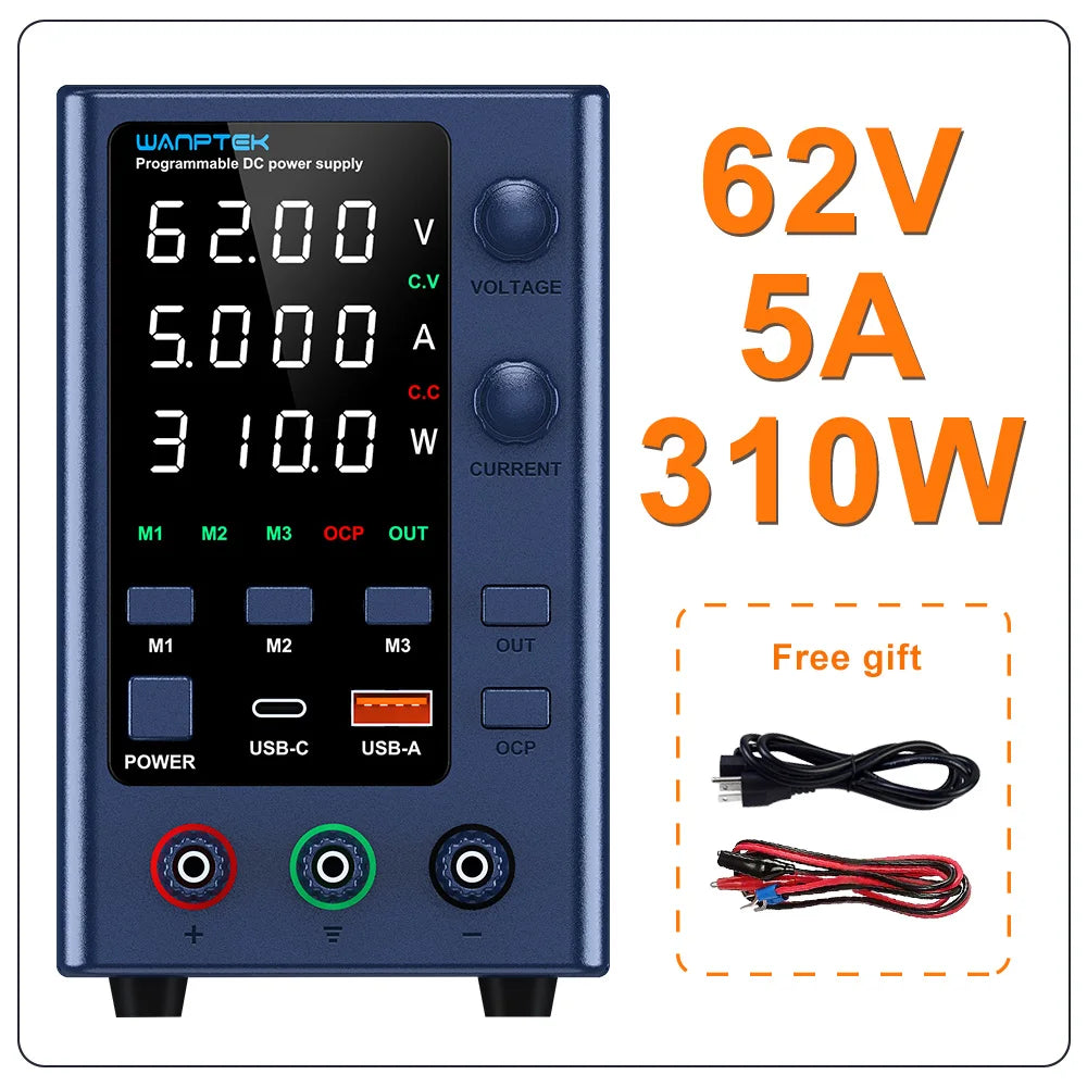 Wanptek DC Lab Power Supply 30V 60V 120V Adjustable Voltage Regulator Preset Voltage Current Dual Input Voltage 220V/110V