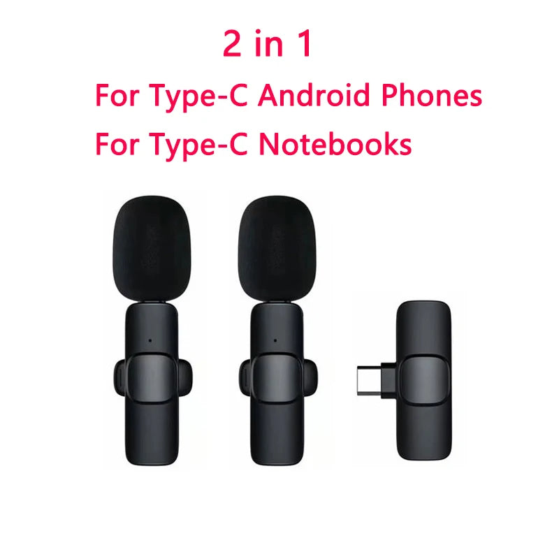 2 In 1 Wireless Lavalier Microphone Portable Audio Video Recording Mini Mic For Ios Android Live Broadcast Gaming Phone Mikrofo