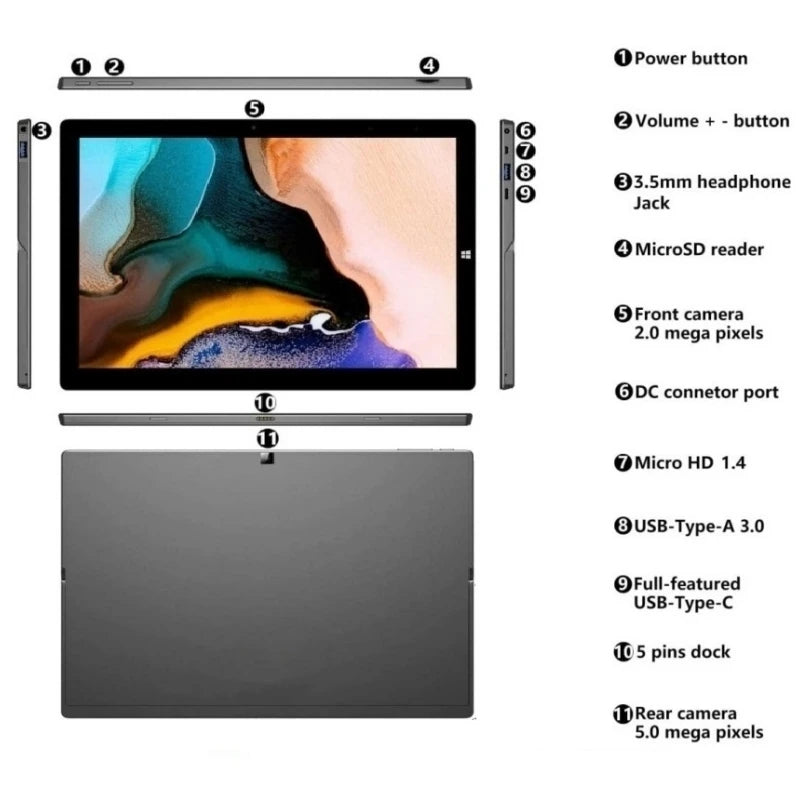 8GB RAM 512GB ROM 11.6 INCH PAD1162 Tablet PC 64 Bit Windows 11 Home N4100 CPU 1920 x 1080 IPS Screen WIFI