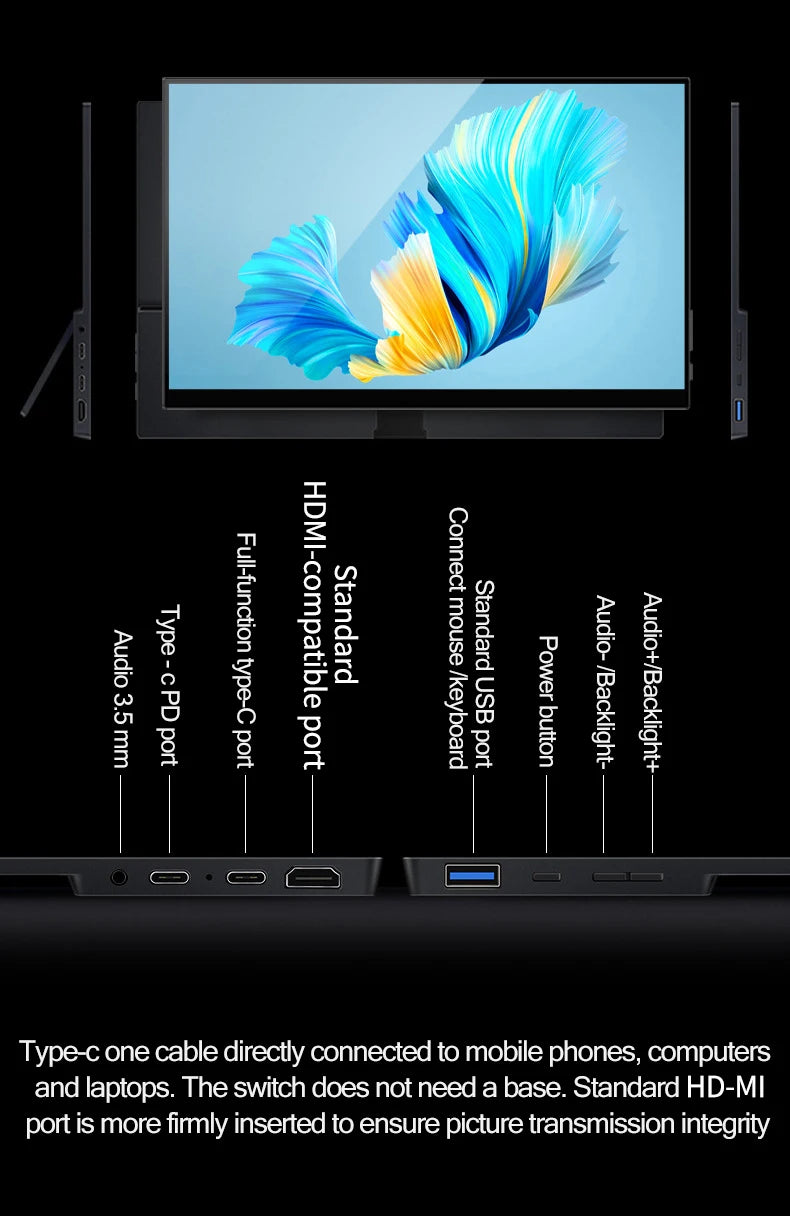 14/15.6 inch 1080p FHD Portable Monitor Touch Screen Dual Speakers HDR IPS 100%sRGB Gaming Display for Laptop Xbox PS4/5 Switch