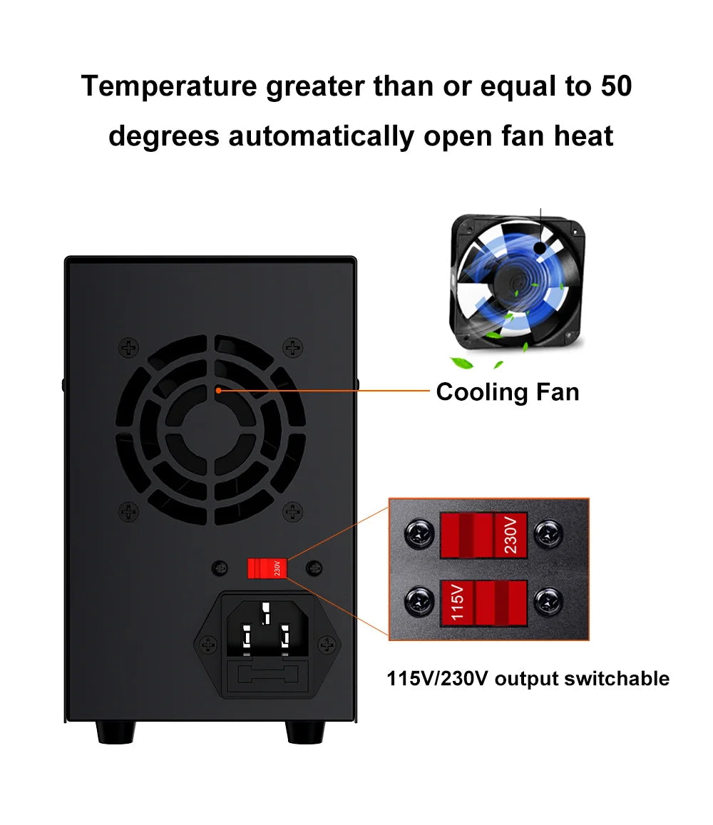 Wanptek DC Lab Power Supply 30V 60V 120V Adjustable Voltage Regulator Preset Voltage Current Dual Input Voltage 220V/110V