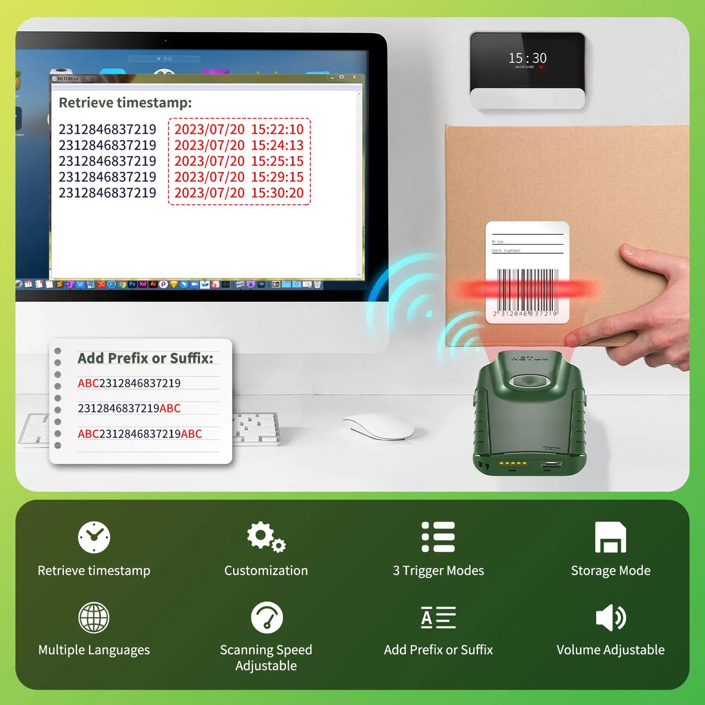 NETUM E740 Wireless CCD Barcode Scanner AND E800 Bluetooth 2D QR Bar code Reader PDF417 Scanner for mobile payment Industry