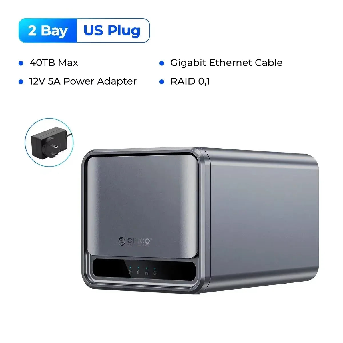 ORICO MetaCube Household Storage Type-C 3.5" HDD Case Dual-bay NAS with Automatic Backup Remote Access with Offline BT Download