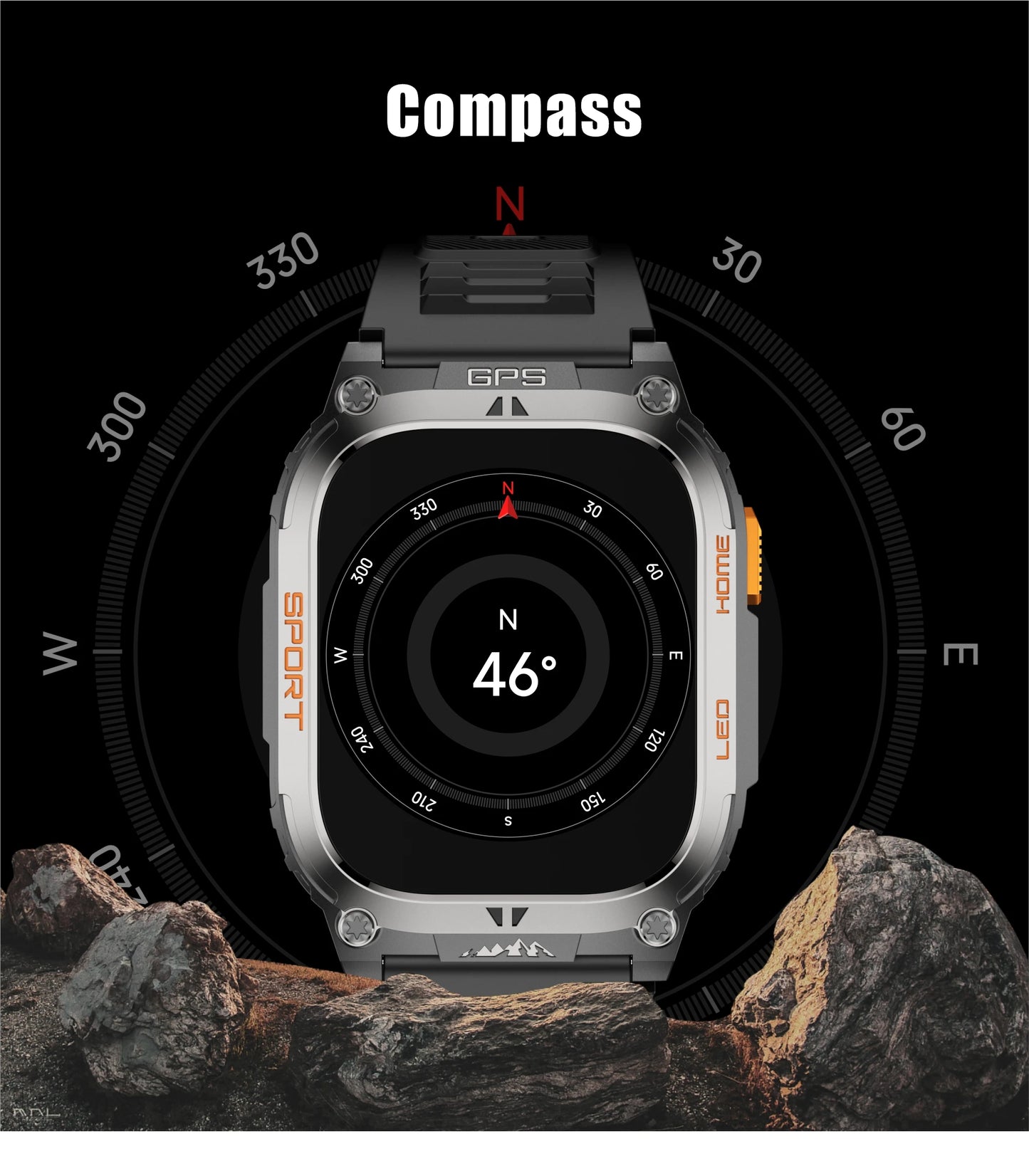 New GPS Tracking Smart Watch LED Flashlight 2.01inch HD Screen Compass BT Call Waterproof Sport Smartwatch For Android iOS