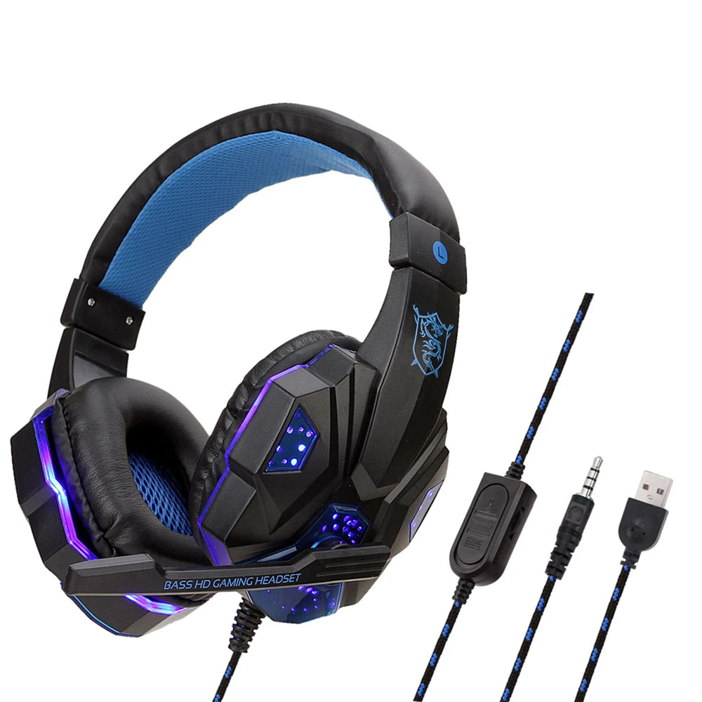 New Gaming Headphones Headset With LED Light Deep Bass Stereo Wired Gamer Earphone Mic for PS4 Xbox PC Laptop Phone One Switch