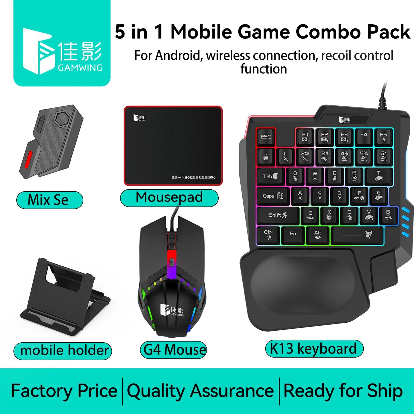 Kit Mobilador Gamer Kit Mobile Games Converter Keyboard Mouse 5 In 1 Kit One Hand Gaming Keyboard Adapter Controller PUBG Mix SE