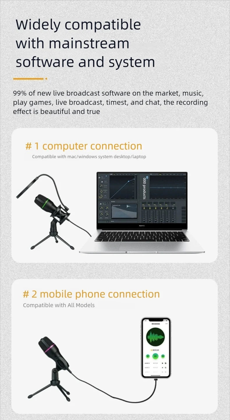 3.5MM/USB Condenser Microphones Professional Microphone Karaoke System Gaming Singing Recording Micro Mic for Computer Laptop