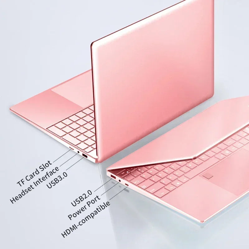 Windows 11 Pro 11th Gen Celeron N5095 Laptop Max 32GB RAM 2TB SSD Dual WiFi (2.4G/5.0G) Bluetooth, and A Chic Pink Keyboard