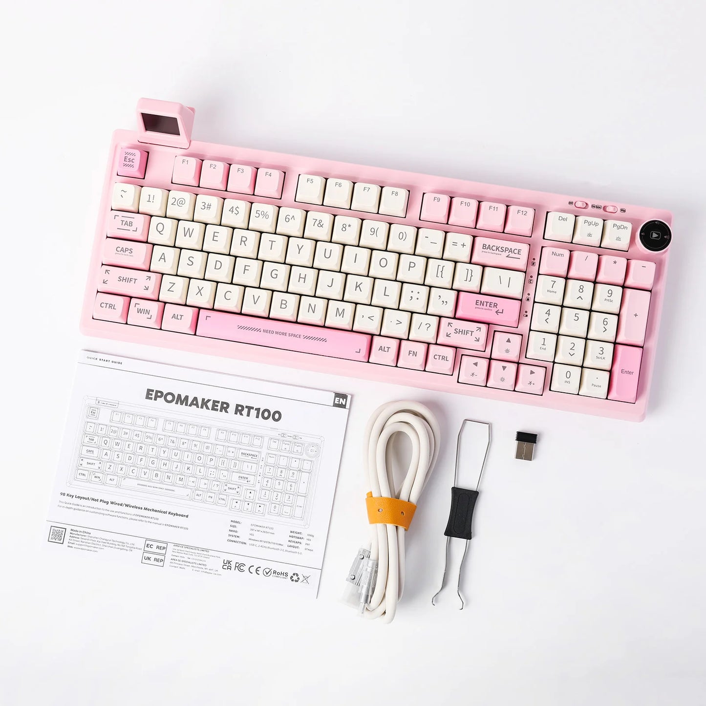 EPOMAKER RT100 97key 95% Bluetooth 5.0/2.4G Wireless/Wired Mechanical Keyboard Customizable Mini Display Gasket-mounted