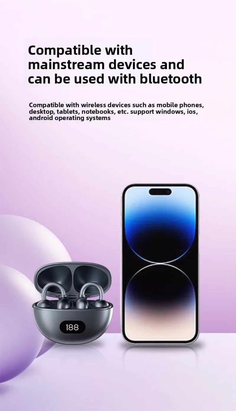 Open Ear Wireless Earphones 144 language Real Time Translator Ear Clip Earbuds Bluetooth Clip On OWS Sports Headphones HD Call