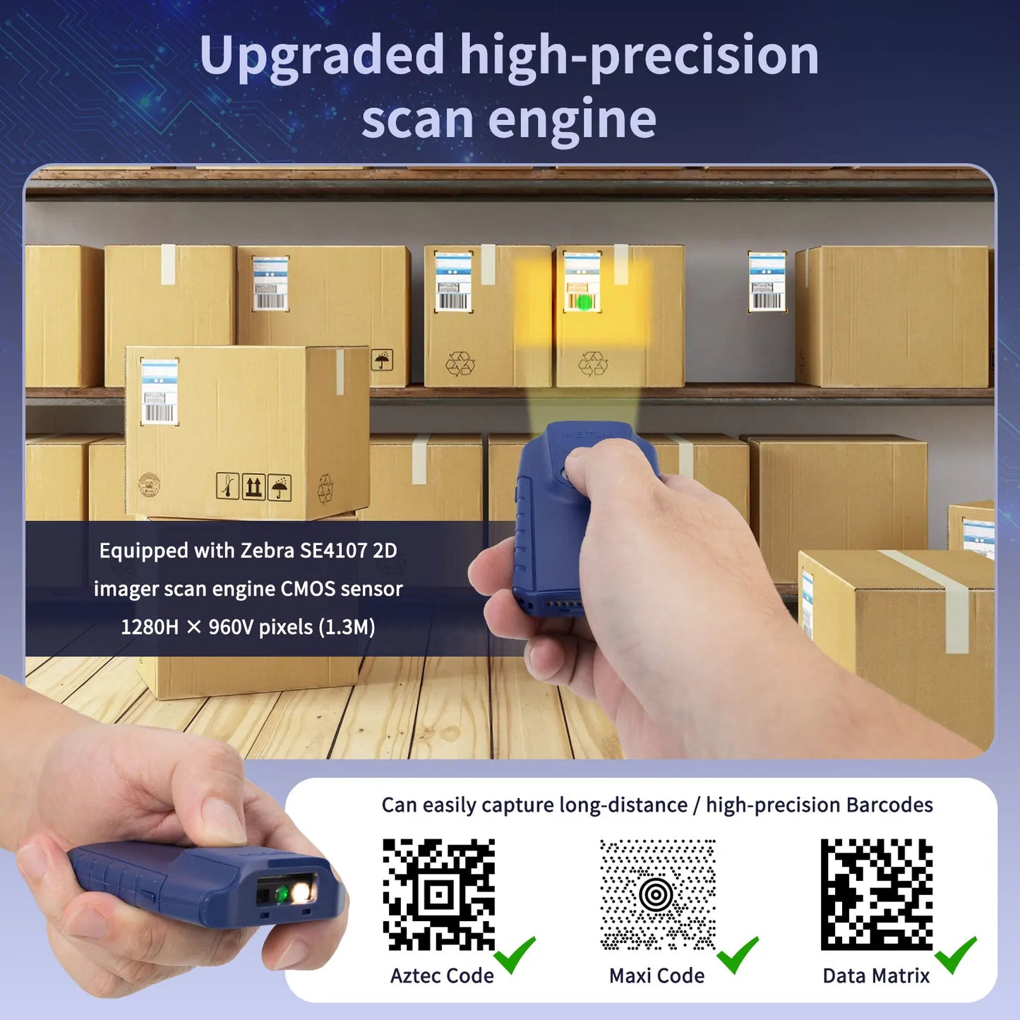 NETUM E740 Wireless CCD Barcode Scanner AND E800 Bluetooth 2D QR Bar code Reader PDF417 Scanner for mobile payment Industry