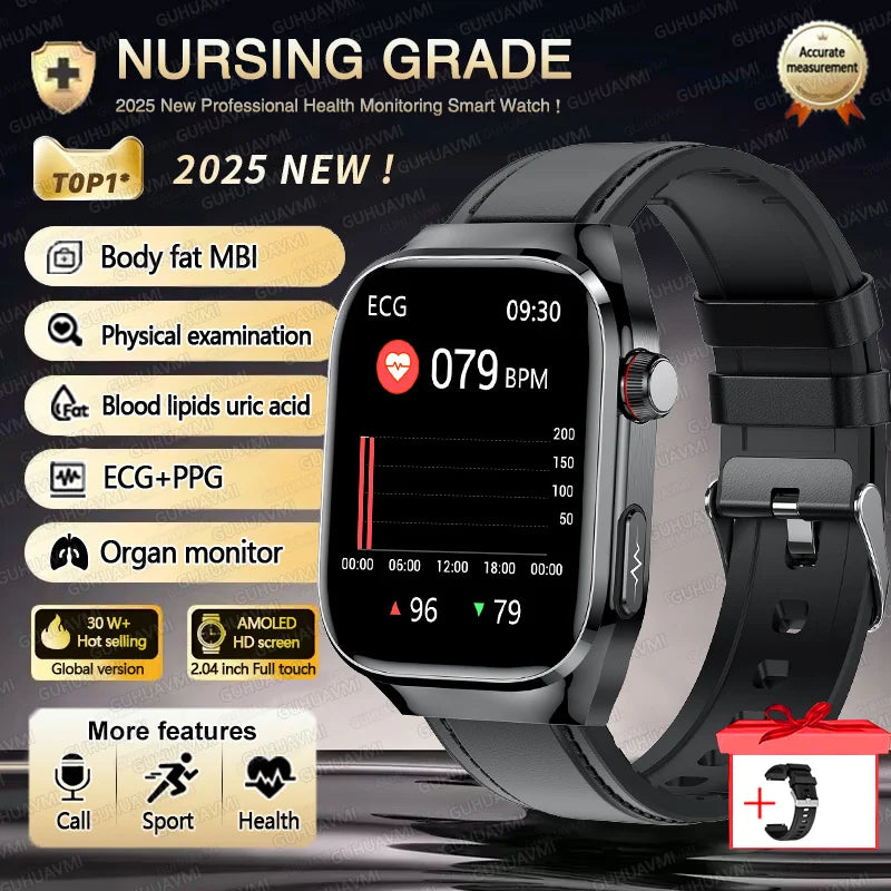 Xiaomi 2025 New Three highs Blood Pressure Smartwatch ECG Uric Acid Heart Rate Clock Body Analysis Health Monitoring Watches
