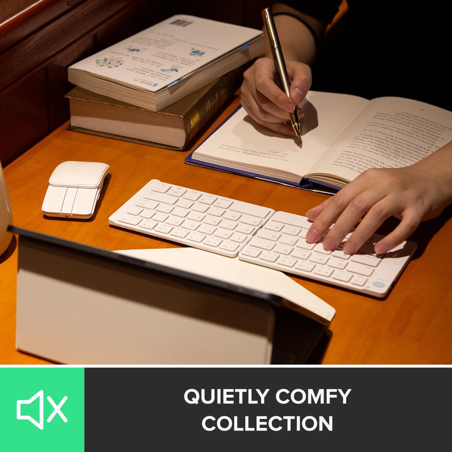 Delux Folding Keyboard Mouse Set Multi Function Ultra Slim Portable Bluetooth Silent Combo Multi-Device for PC Laptop Tablet