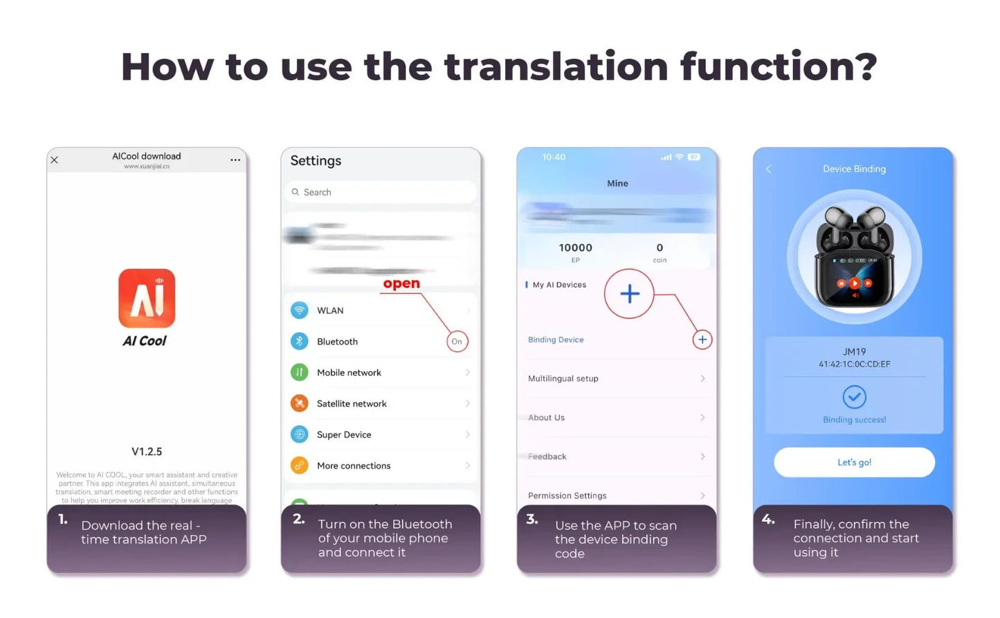 Touch Screen Translation Headphones 144 Languages Two-Way Real Time Translator Headsets Travel Business Bluetooth Earbuds