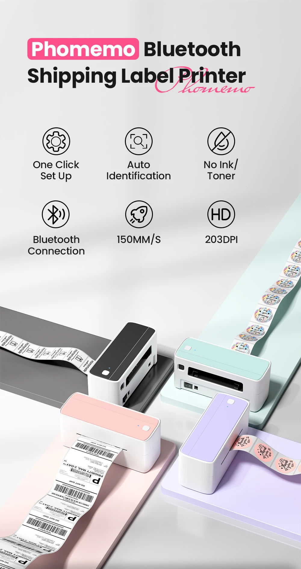 【Droshipping】Phomemo PM-241-BT Shipping Label Printer 4X6 Wireless Shipping Labels Printer for Small Business