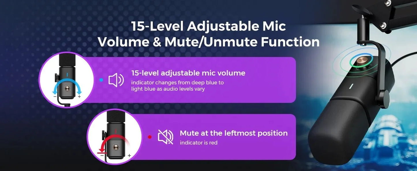 NearStream Dynamic XLR USB Mic Desktop Professional Microphone Plug-and-Play for Gaming Studio Streaming Podcast Recording pc