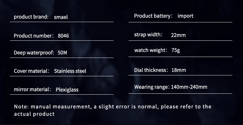 SMAEL Digital Watches Sports for Men 50m Waterproof LED Watches 8082 Men;s Wristwatches Digital  Clock Mens Sport Watches
