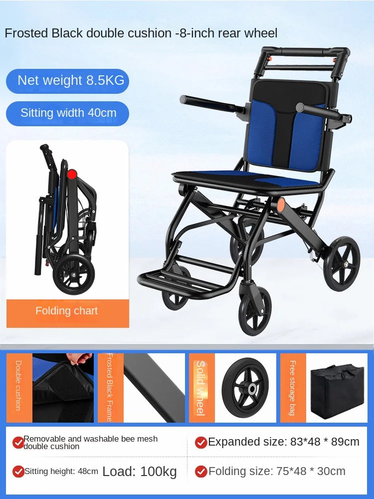Airplane travel wheelchair rolling chair 7.8kg portable folding  safe  simple walking stick  elderly hand brake