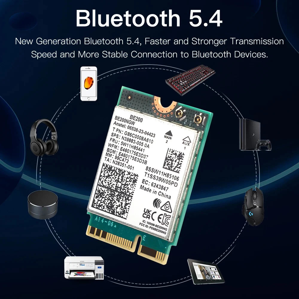 Wi-Fi 7 BE200 Bluetooth 5.4 Wifi Card 2.4/ 5/ 6 GHz 5.8 Gbps For Windows 11 PC Laptop