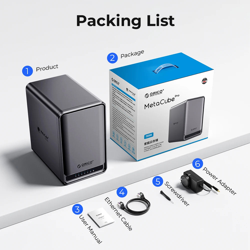 ORICO USB 3.2 MetaCube Household Storage SATA NAS 2/5 Bay HDD/SSD Enclosure 40TB/100TB House Personal Cloud Serve Smart Backup