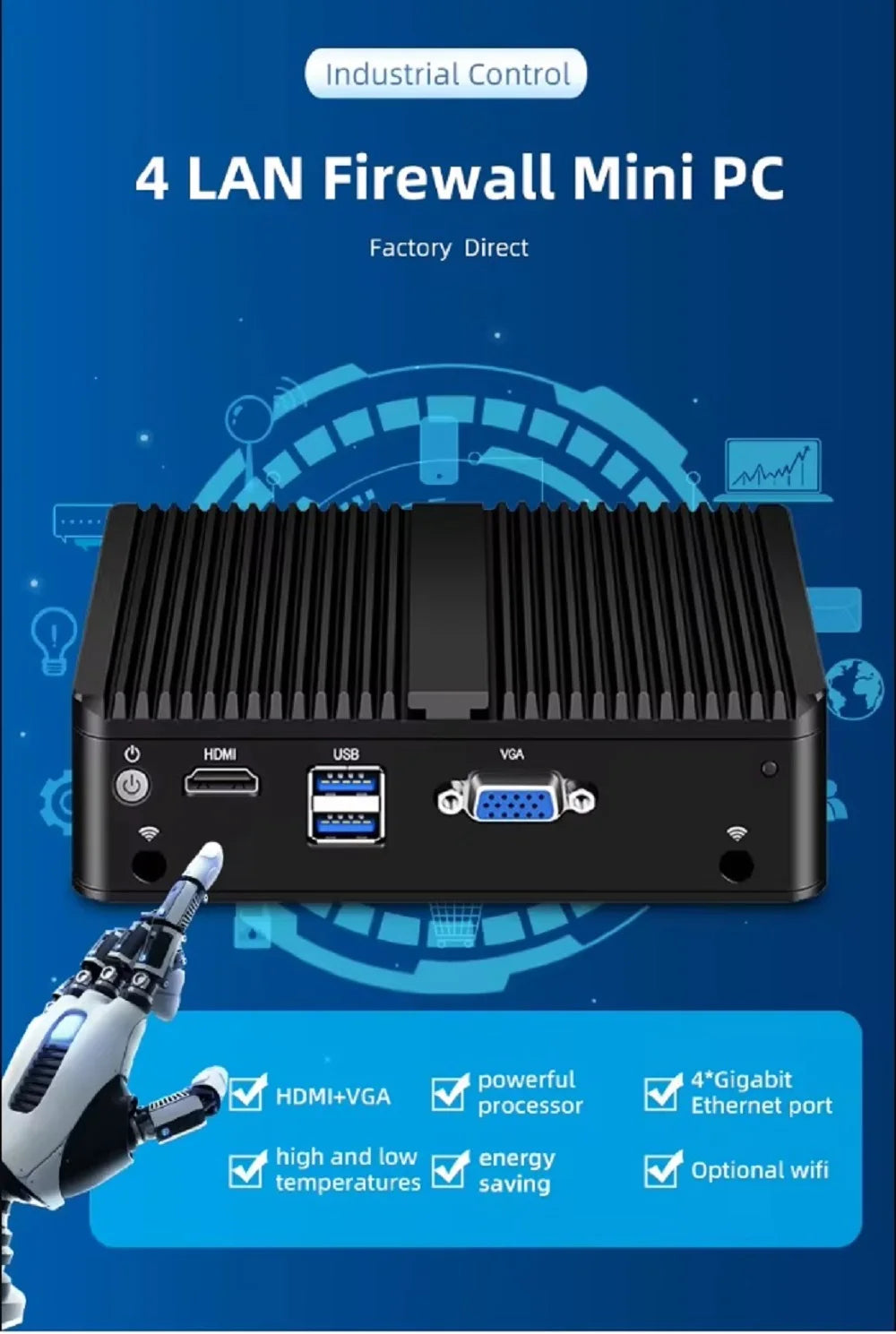 Firewall Industrial Computer Mini pc Fanless Intel Celeron J4125 N5095 4x 2.5G Router LAN NVMe pfsense Firewall Gaming Mini PC