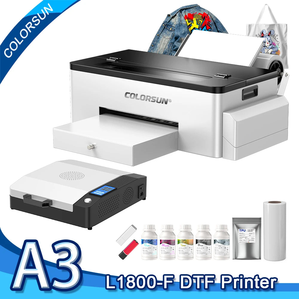 Colorsun A3 DTF Printer For Epson L1800 DTF Printing Machine Direct to Film Impresora A3 DTF Printers For T-Shirt Hoodies Fabric