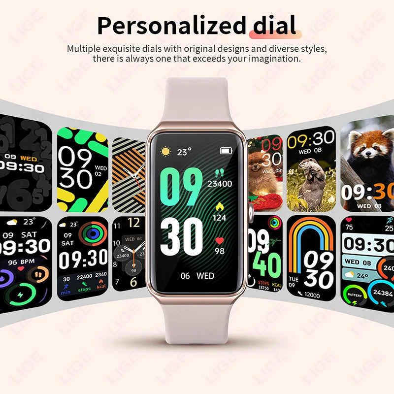 LIGE New 1.47” HD Smart Watch Women's Sports Fitness Bracelet Thermometer Health Monitor Waterproof Women Smartwatch for Xiaomi