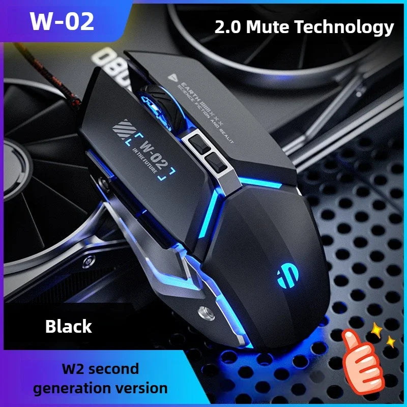 W2 USB Wired Gaming Mouse with Glowing Gamer Mechanical Metal Style Mice Suitable for PC Desktop Laptops Tablet Game Office