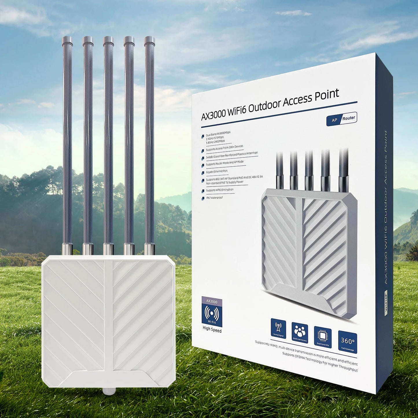 2025 Best 3000Mbps WiFi 6 Wireless Outdoor Access Point Long Range Wifi AP With Dual Band PoE Waterproof Wifi Extender Repeater