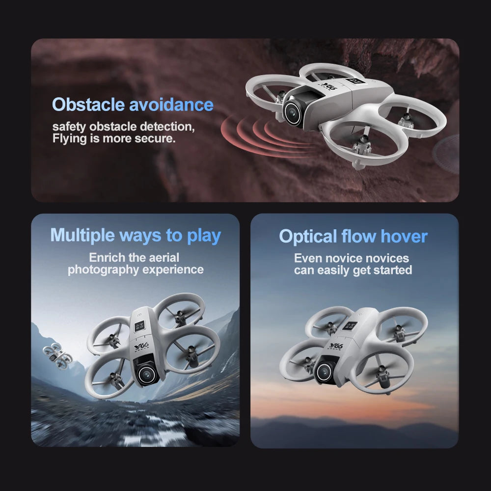 New V66 Mini Drone WIFI FPV Hover 4K Professional HD Camera Pocket Coloful Lights Dron Rc Plane Foldable RC Quadcopter Boy Toys