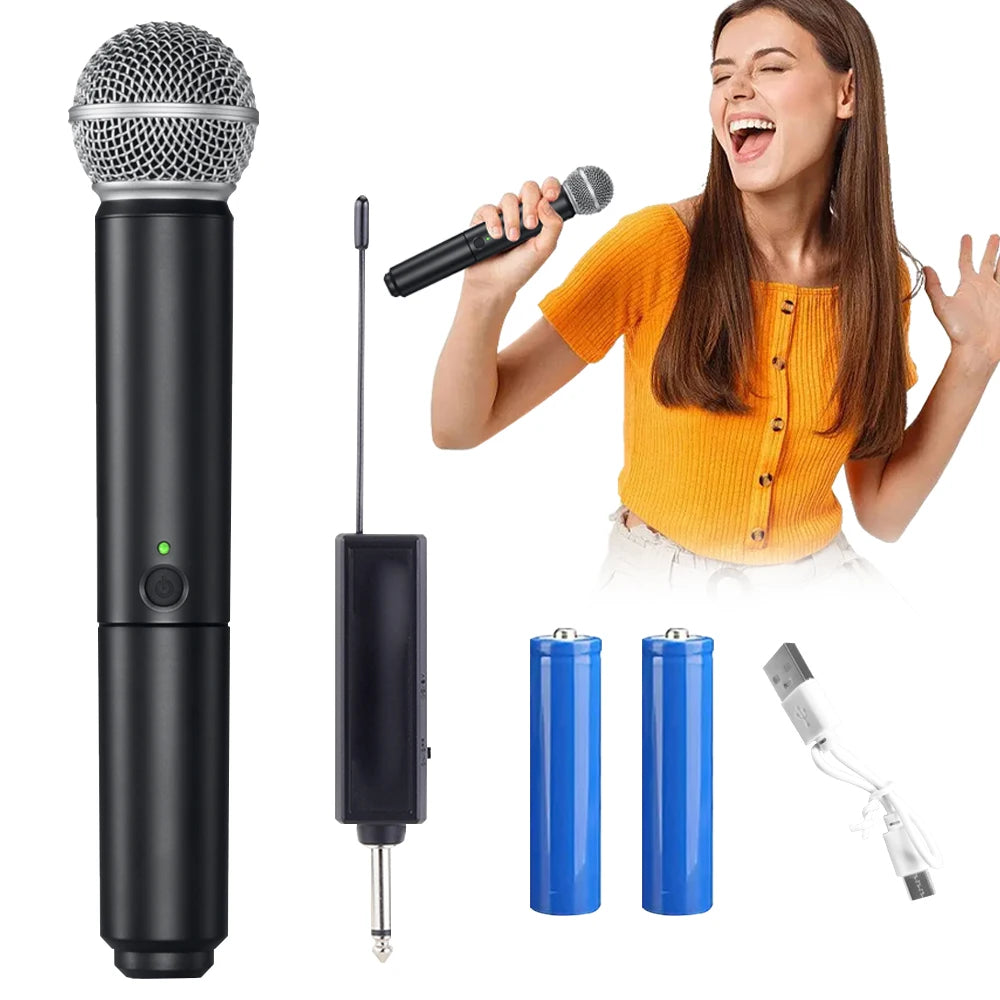 Professional 2 Channel UHF PG58 Wireless Microphone Dynamic Mic System with Rechargeable Receiver For Party Karaoke Show Meeting