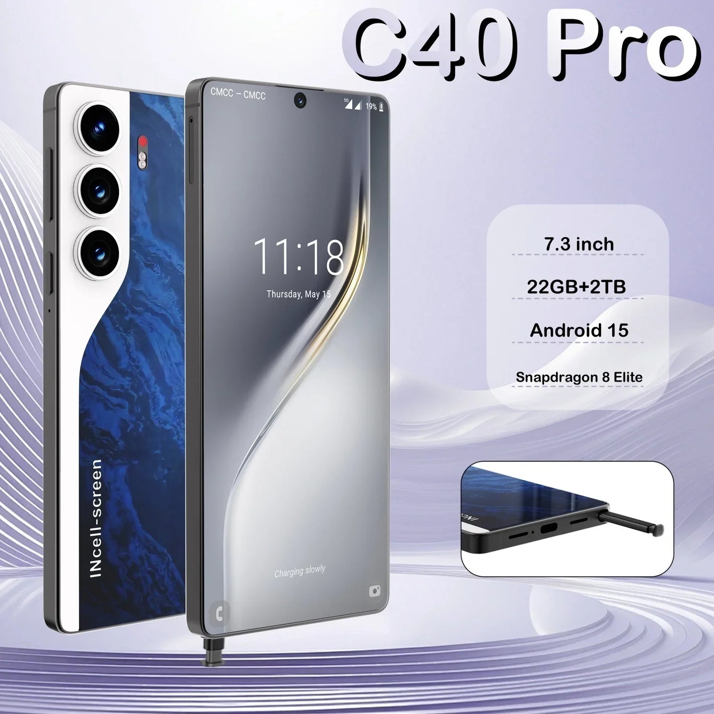 HOT 2025 new C40 Pro original intelligent 4G 5G dual card dual standby Android 14 system global version 108MP 8000mAh battery