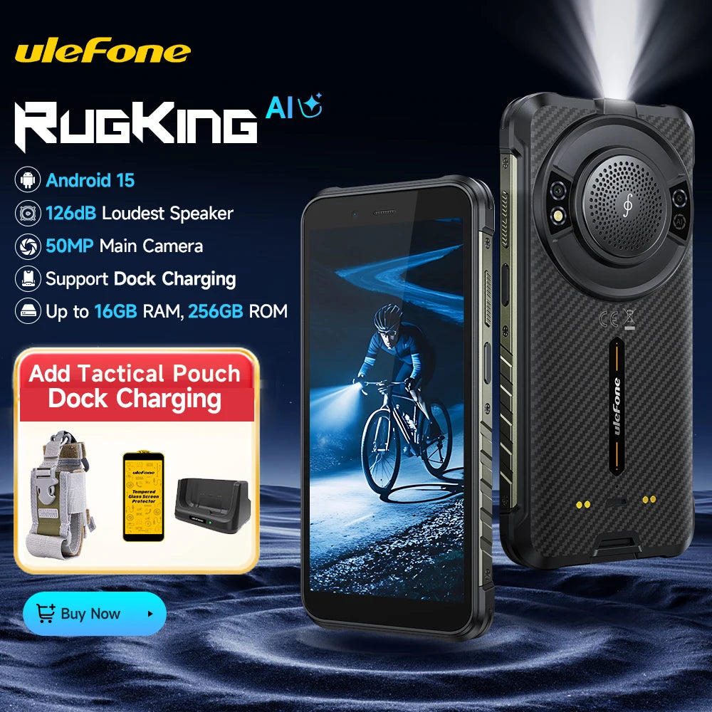 【2025 NEW】Ulefone RugKing 4G Rugged Phone Android 15 Up to 16GB+256GB Waterproof Smartphone 9600mAh 50MP Camera NFC Global