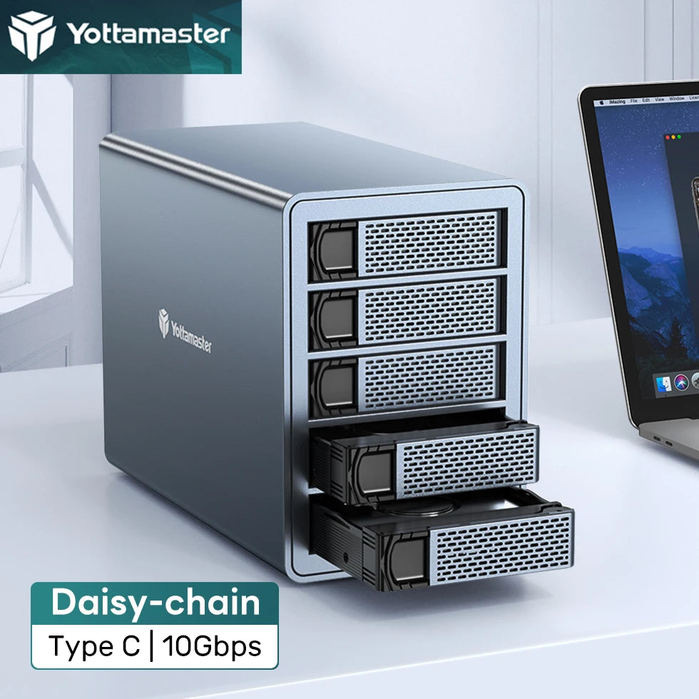 Yottamaster 10Gbps 2.5"3.5" inch SATA HDD SSD Enclosure 150W Hard Disk External Case USB3.1 Gen2 80TB Daisy Chain 270TB for NAS