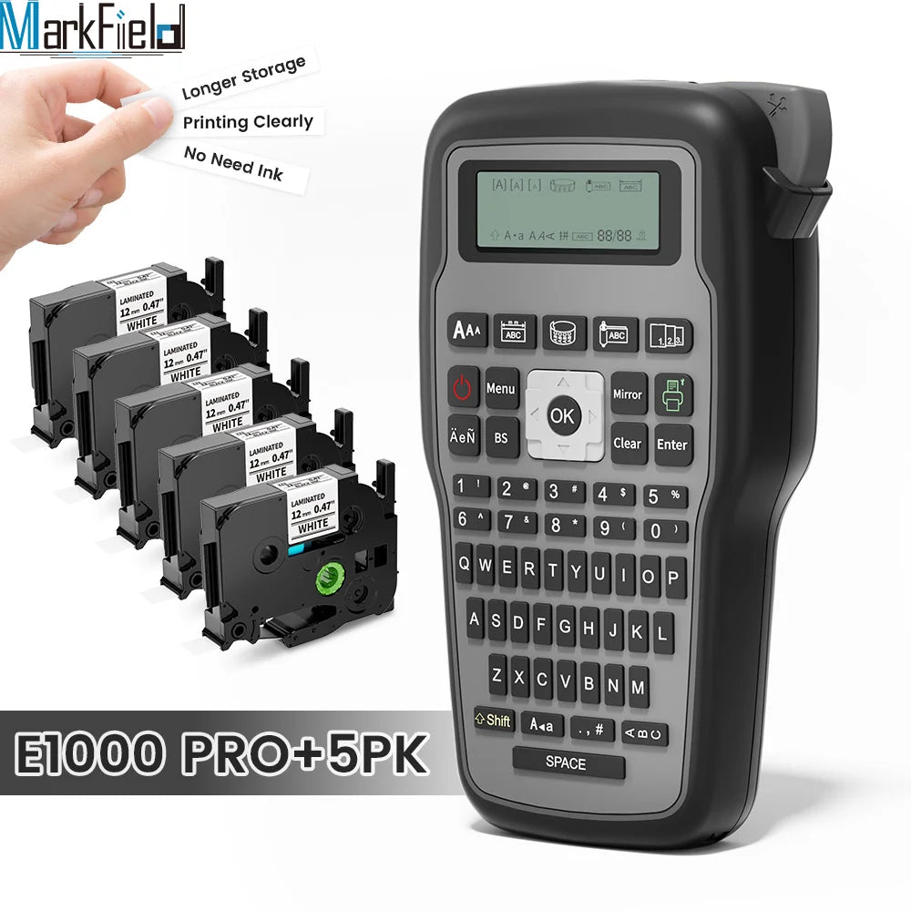 E1000 PRO Portable Label Printer 203dpi Compatible for Brother TZe231 HSE231 FX231 6-12mm Label Maker Machine Industrial Labeler