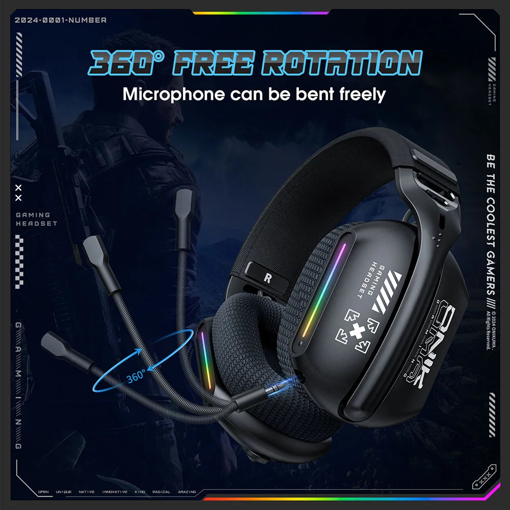 ONIKUMA Wireless Gaming Headset: 2.4G/Wired/Bluetooth 3 Modes, Bendable HD Mic, Soft Ear Pads, Immersive Sound for PC/PS4/5