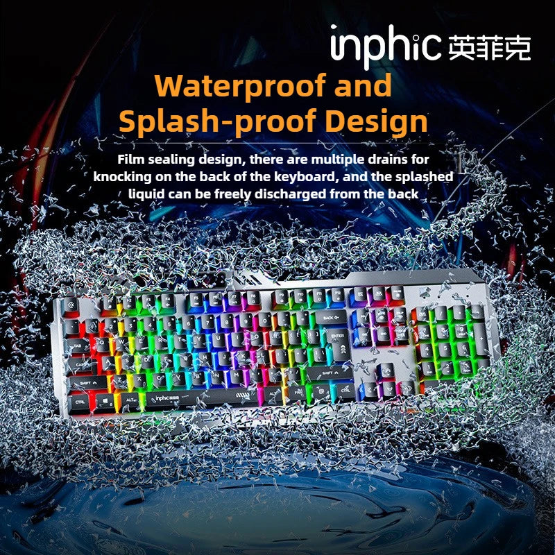 K2 Wired Keyboard Mouse Set Metal Panel RGB Backlight Waterproof Ergonomic Multimedia Buttons 104 Keys Keyboard for Game Office