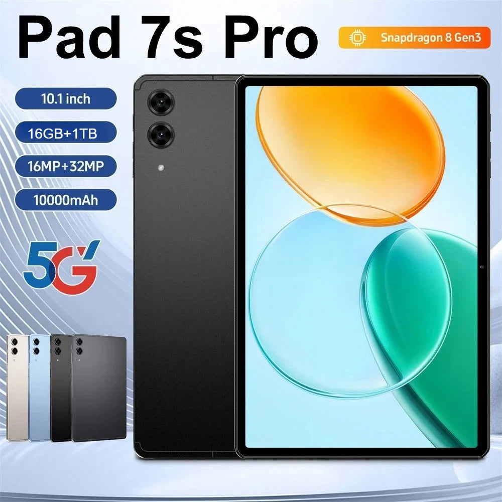 2025 Pad 7s Pro Tablet 10.1 inch Android 15 16GB+1TB 10000mAh Battery Tablets PC Global Version 5G WIFI Dual SIM Tab For Kids