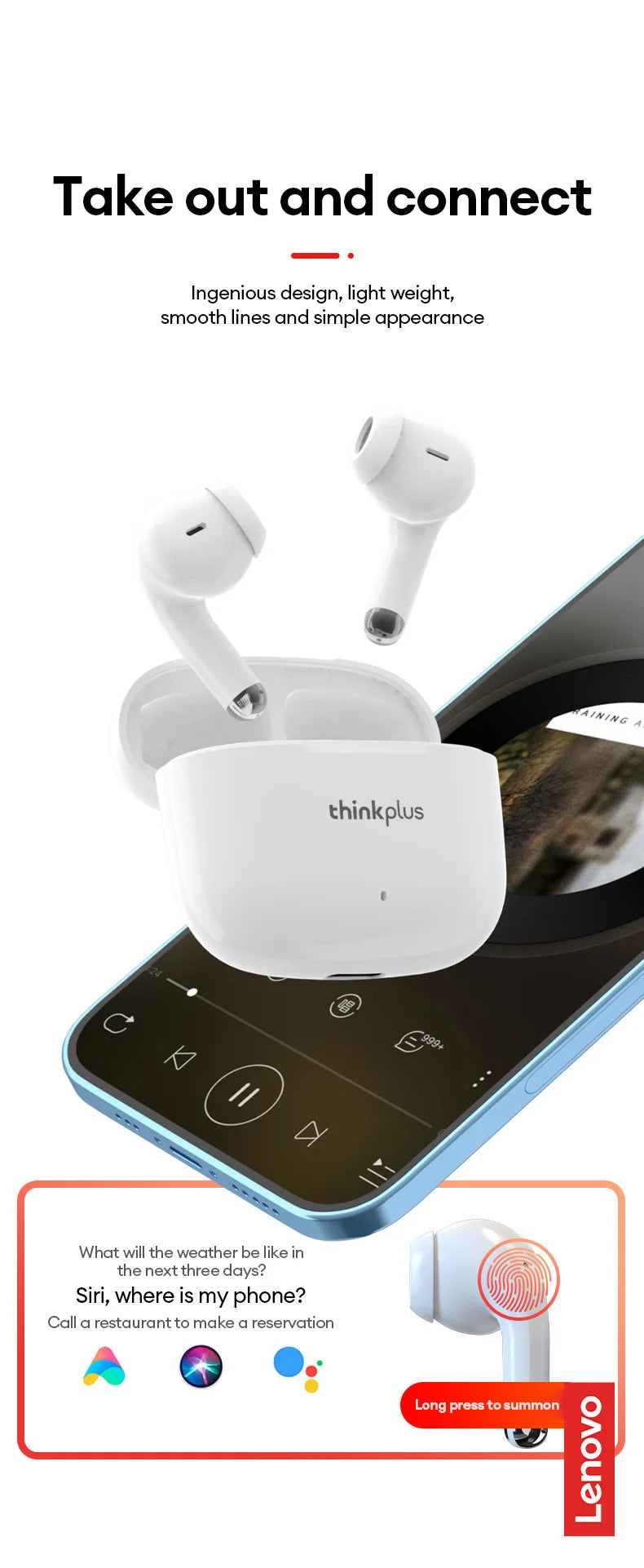 Lenovo LP40 Pro Translation Earburds TWS Bluetooth Real Time Translation Long Endurance AI Earphones Travel Translator Headset