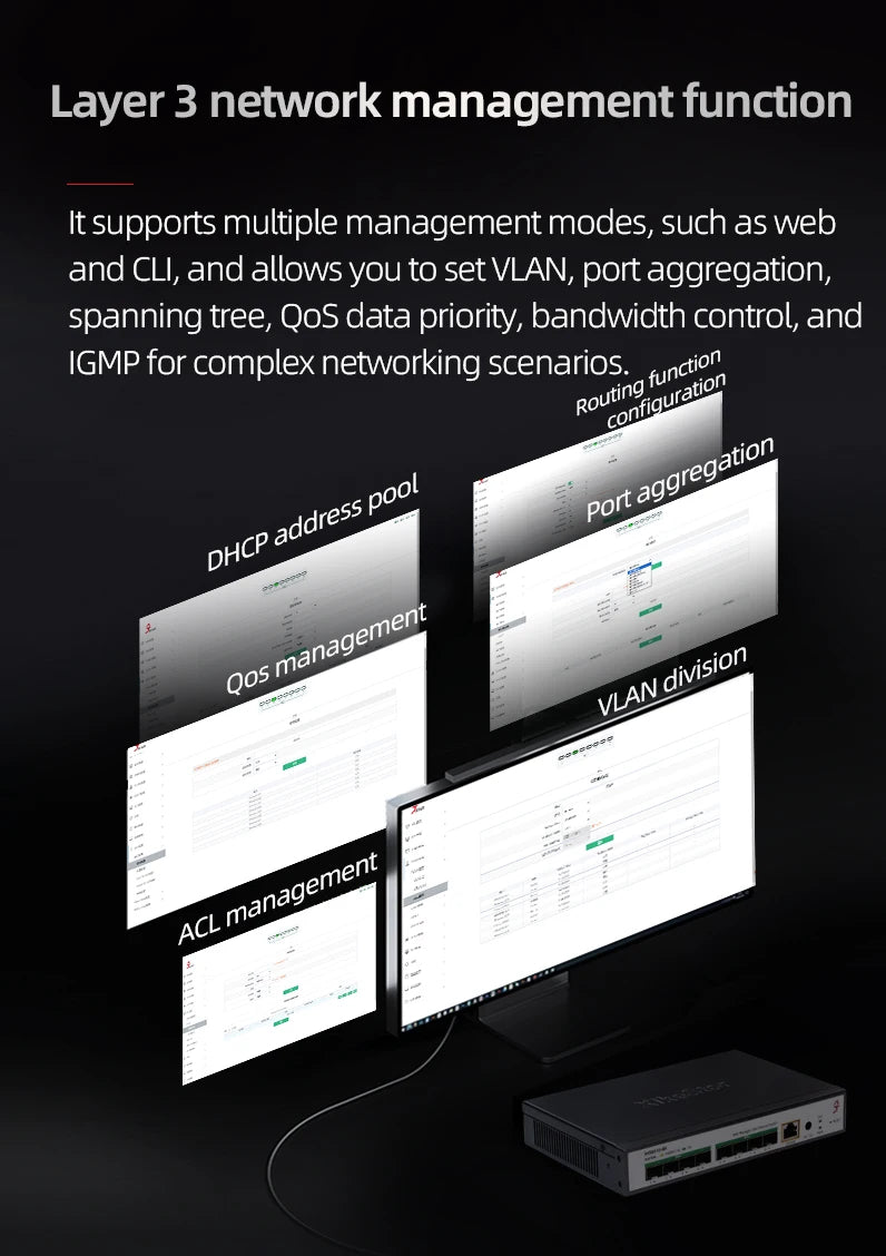 XikeStor 8 Ports 10G SFP+ L3 Managed Support DHCP/VLAN/Port Aggregation/Link Aggregation WEB/CLI Fan Heat Dissipation One-click