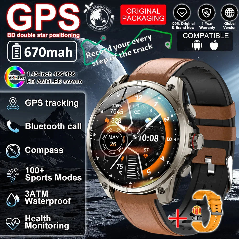 New GUHAUVMI GPS 670mAh Large Battery Durable Adult Smart Watch GPS Compass Altimeter Waterproof BT Call Sports Smartwatch Men