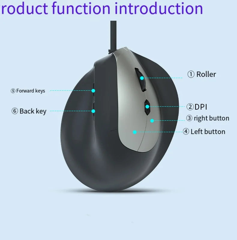 Wired Right Hand Vertical RGB Mouse Ergonomic Gaming Mouse 1600DPI USB Optical Wrist Healthy Mause for PC Computer